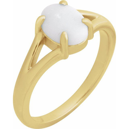 14K Yellow Natural White Opal Cabochon Ring