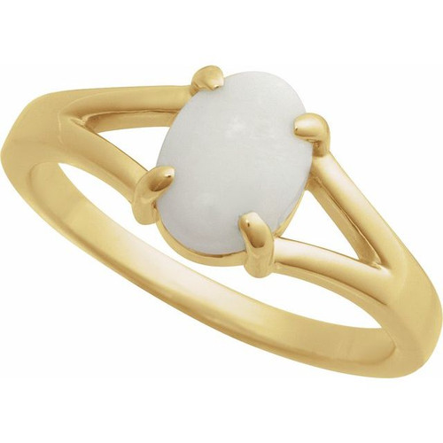 14K Yellow Natural White Opal Cabochon Ring