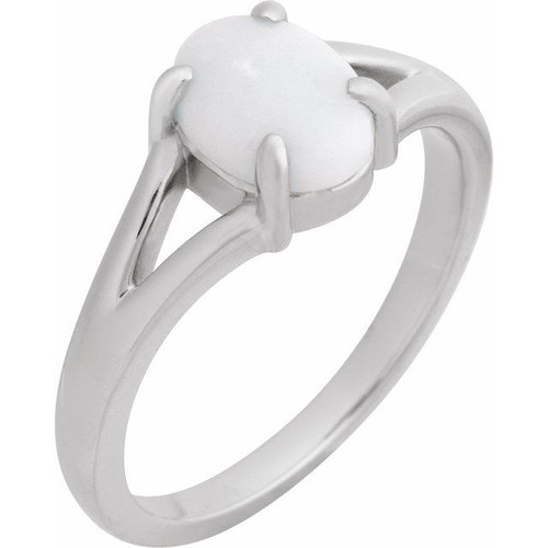 14K White Natural White Opal Cabochon Ring