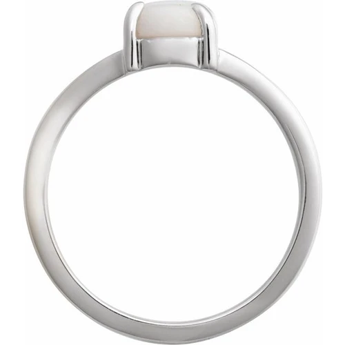 Sterling Silver Natural White Opal Cabochon Ring