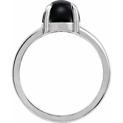 14K White Natural Onyx Cabochon Ring