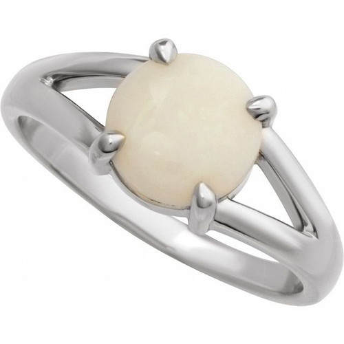 Platinum Natural White Opal Cabochon Ring