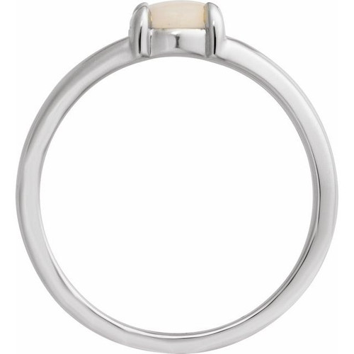 Platinum Natural White Opal Cabochon Ring
