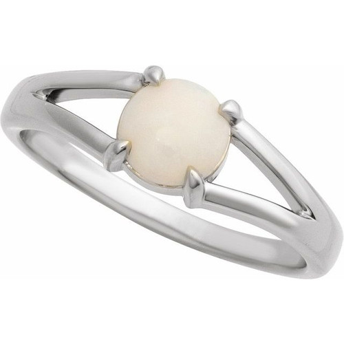 Platinum Natural White Opal Cabochon Ring