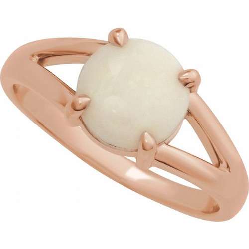 14K Rose Natural White Opal Cabochon Ring