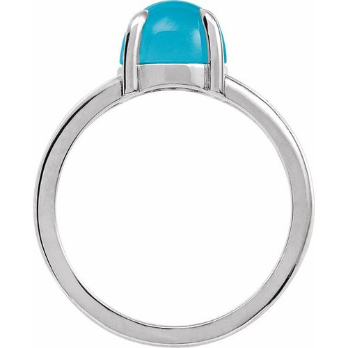 14K White Natural Turquoise Cabochon Ring