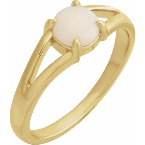 14K Yellow Natural White Opal Cabochon Ring