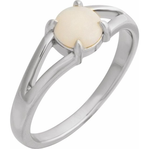 Sterling Silver Natural White Opal Cabochon Ring