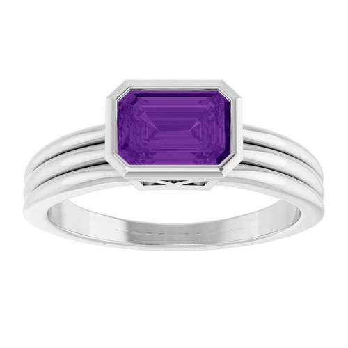 14K White Natural Amethyst Ring