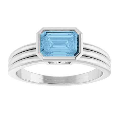 14K White Natural Sky Blue Topaz Ring