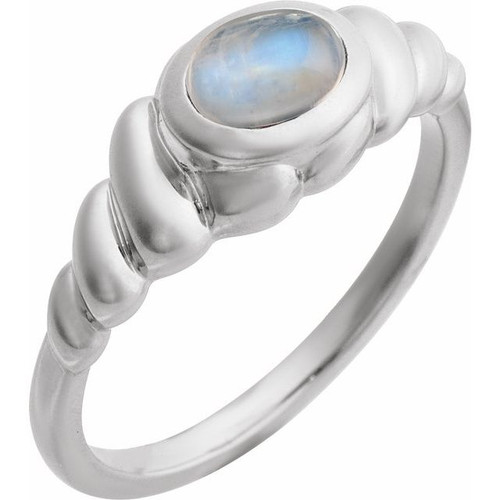 Sterling Silver Natural Rainbow Moonstone Ring