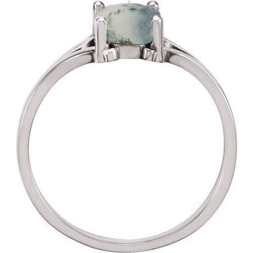 Sterling Silver Natural Moss Agate Cabochon Ring