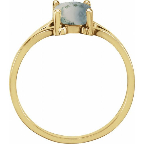 14K Yellow Natural Moss Agate Cabochon Ring