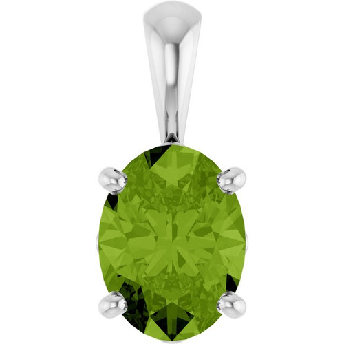 14K White Natural Peridot Pendant