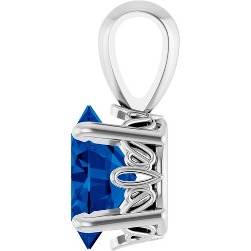 14K White Lab-Grown Blue Sapphire Pendant