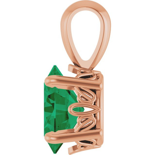 14K Rose Lab-Grown Emerald Pendant