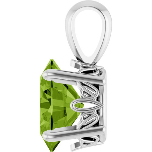 14K White Natural Peridot Pendant
