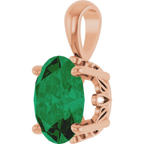 14K Rose Lab-Grown Emerald Pendant
