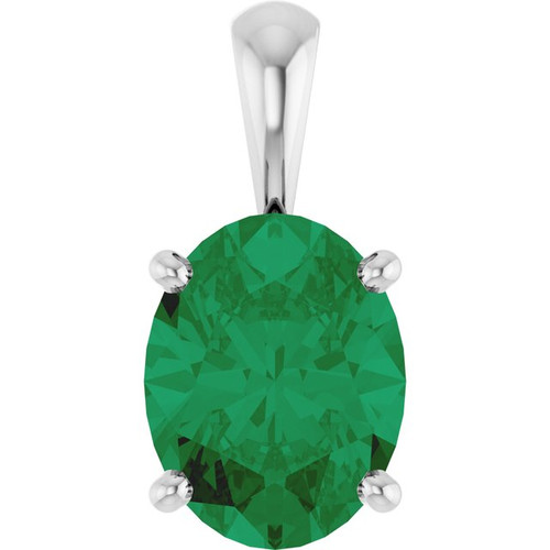 14K White Lab-Grown Emerald Pendant