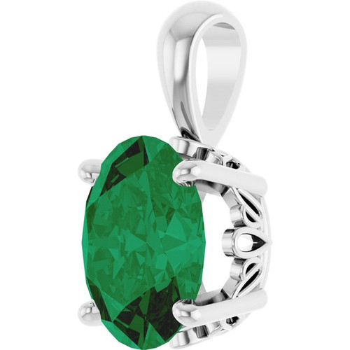 14K White Lab-Grown Emerald Pendant