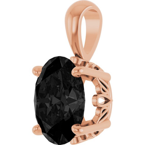 14K Rose Natural Black Onyx Pendant