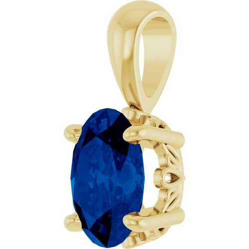 14K Yellow Lab-Grown Blue Sapphire Pendant