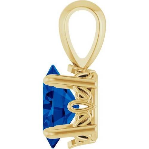 14K Yellow Lab-Grown Blue Sapphire Pendant
