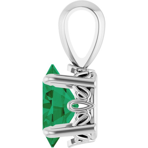 14K White Lab-Grown Emerald Pendant
