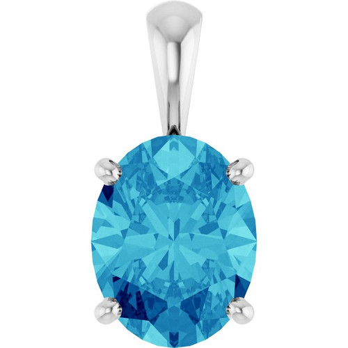 14K White Natural Blue Zircon Pendant