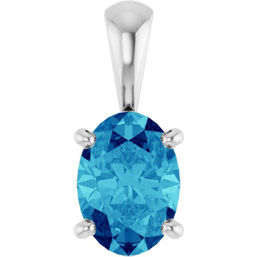 14K White Natural Blue Zircon Pendant