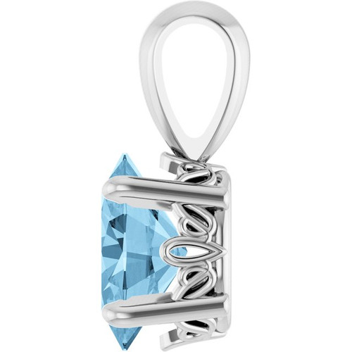 14K White Natural Sky Blue Topaz Pendant