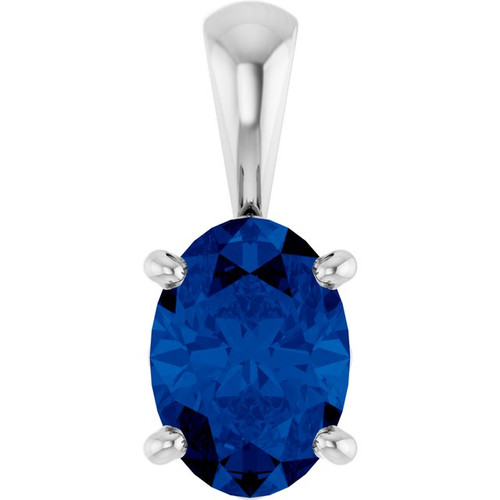 14K White Lab-Grown Blue Sapphire Pendant