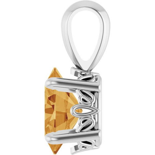 14K White Natural Citrine Pendant