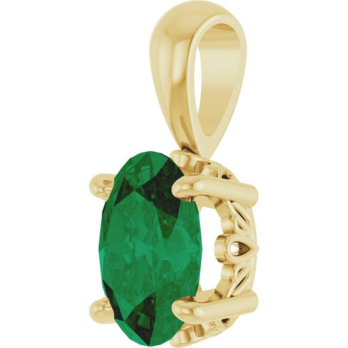 14K Yellow Lab-Grown Emerald Pendant
