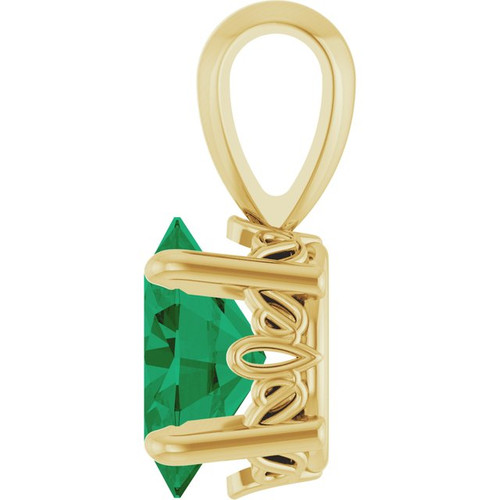 14K Yellow Lab-Grown Emerald Pendant