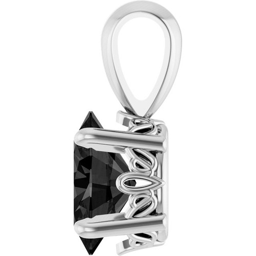 14K White Natural Black Onyx Pendant