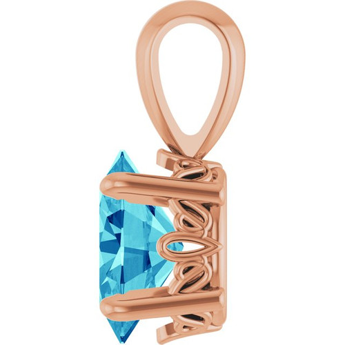 14K Rose Natural Blue Zircon Pendant