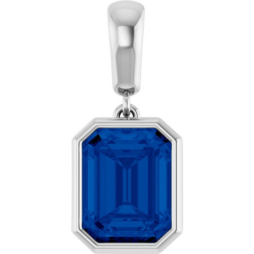 14K White Lab-Grown Blue Sapphire Pendant