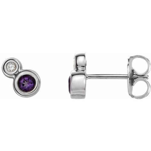 Genuine Amethyst Earrings in Sterling Silver Amethyst & 1/8 Carat Diamond Earrings     