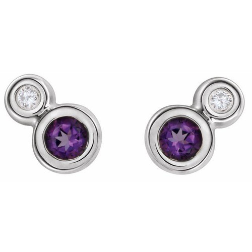 Genuine Amethyst Earrings in Sterling Silver Amethyst & 1/8 Carat Diamond Earrings     
