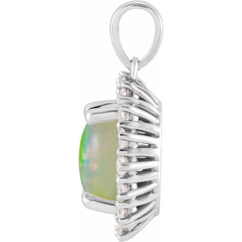 14K White Natural Ethiopian Opal & 1/3 CTW Natural Diamond Halo-Style Pendant 