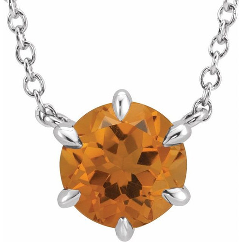 Sterling Silver Natural Citrine Solitaire 16" Necklace