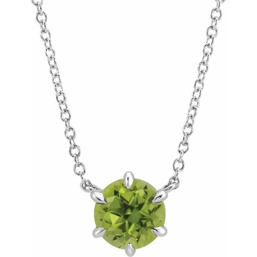 Sterling Silver Natural Peridot Solitaire 18" Necklace