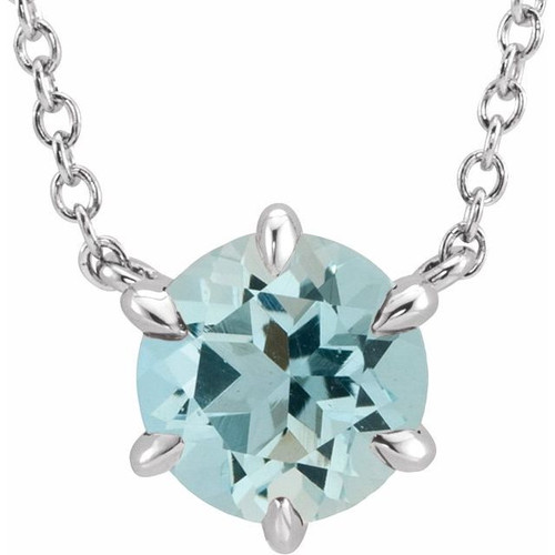 Genuine Aquamarine Necklace in 14 Karat White Gold Aquamarine Solitaire 18" Necklace 