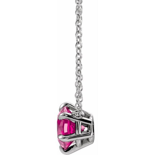 Pink Tourmaline Necklace in 14 Karat White Gold Pink Tourmaline Solitaire 18" Necklace 