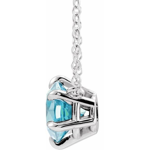 Genuine Aquamarine Necklace in Platinum Aquamarine Solitaire 18" Necklace 