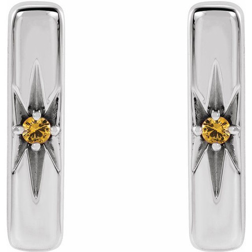 Sterling Silver Natural Yellow Sapphire Bar Earrings