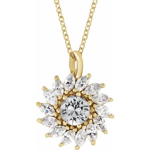 14K Yellow Natural White Sapphire & 5/8 CTW Natural Diamond Halo-Style 16-18" Necklace