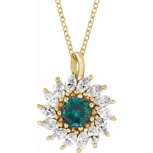 14K Yellow Lab-Grown Alexandrite & 5/8 CTW Natural Diamond Halo-Style 16-18" Necklace