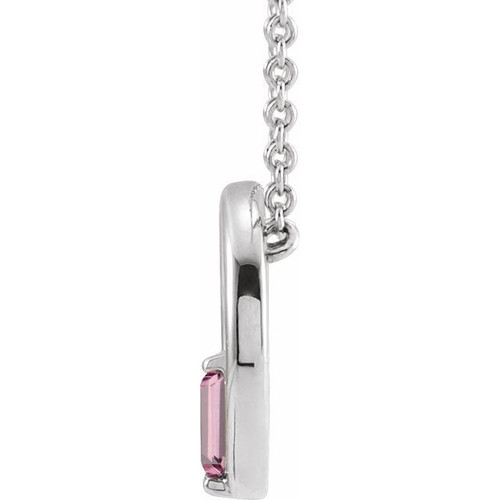 Sterling Silver Natural Pink Tourmaline Circle 16-18" Necklace